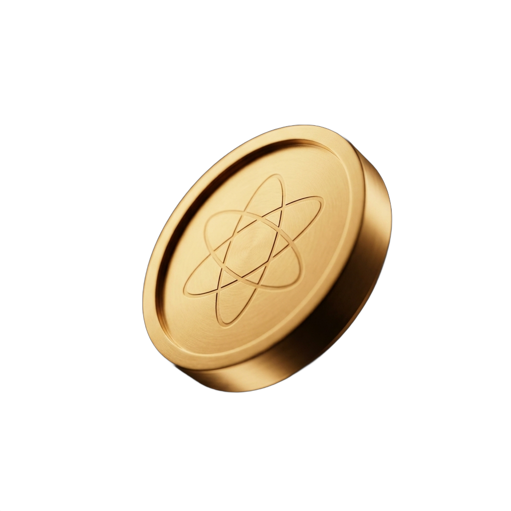 Золотая кредитная монета Quantium с орбитальным узором
